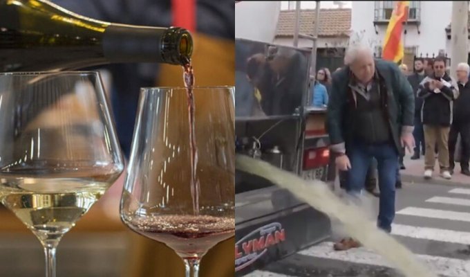 During a showdown between winemakers, 25 thousand liters of wine were poured onto the road (1 photo + 3 videos)