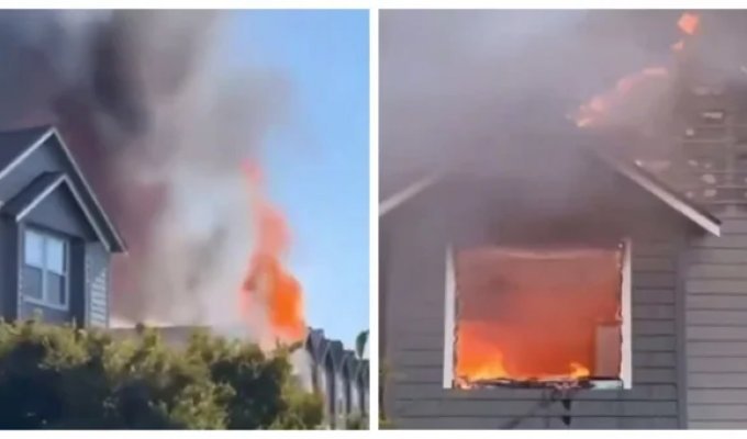 Plane crashed into a residential building in the USA, causing a fire (1 photo + 2 videos)