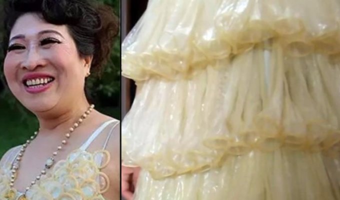 Китайская пенсионерка сшила себе платье из презервативов (8 фото)