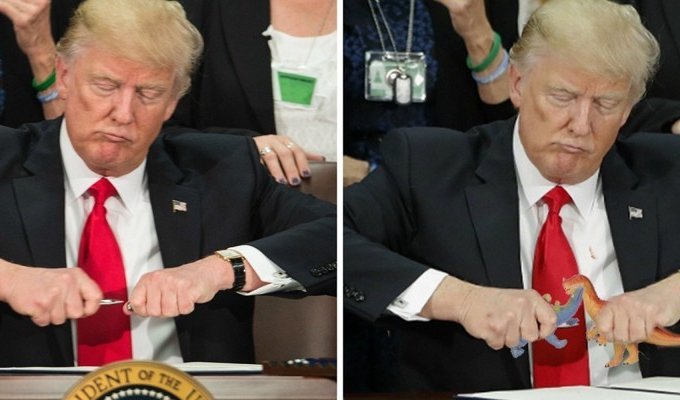 Интернет издевается над Трампом, не умеющим снимать колпачок с ручки! (12 фото)