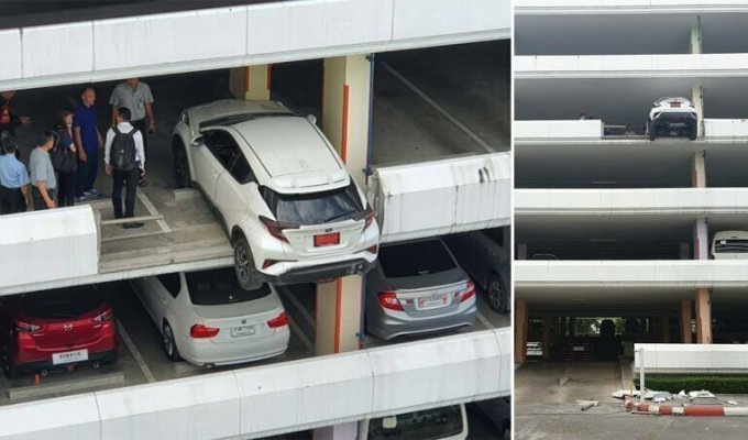 Автомобилистка экстремально припарковала свой автомобиль (3 фото + 1 видео)
