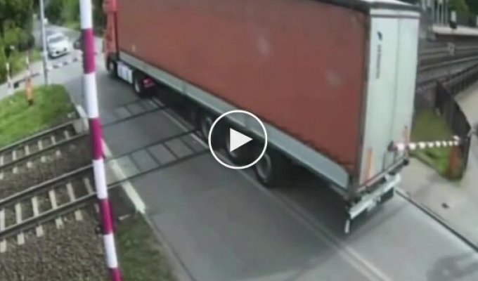 A train rammed a truck at a railroad crossing in Gdansk.