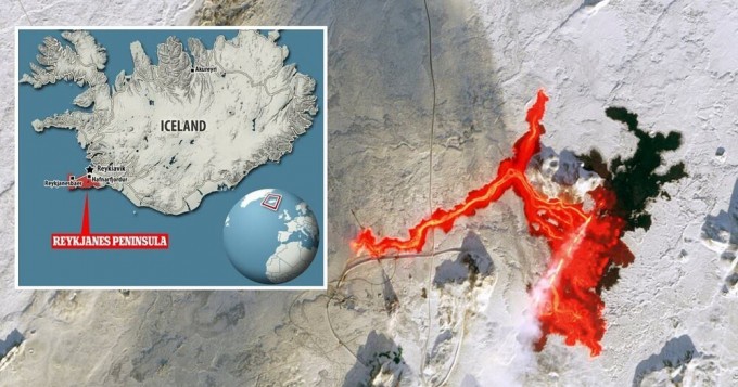 Как выглядит извержение исландского вулкана, если смотреть на него из космоса (8 фото + 1 видео)
